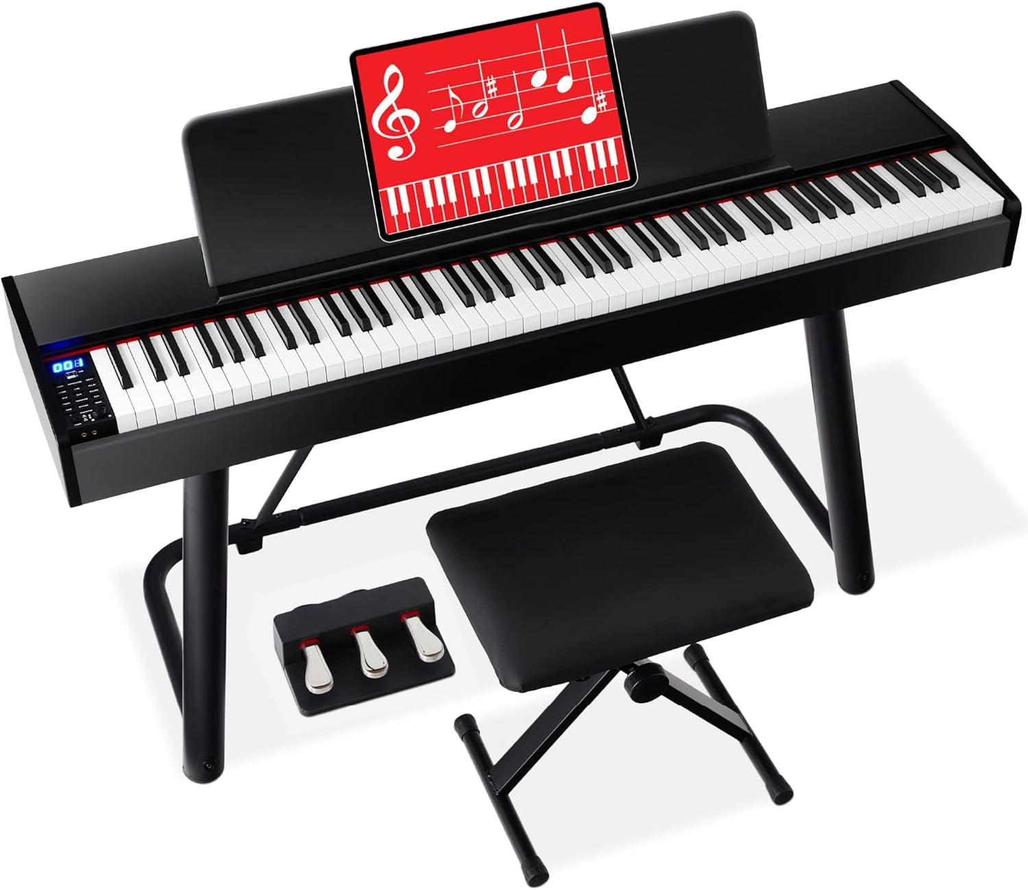 88-Key Weighted Full Size Digital Piano, Electronic Keyboard Set for All Experience Levels W/U-Stand, 3 Sustain Pedal Unit, Stool, Keyboard Cover, 2 Headphone Jacks