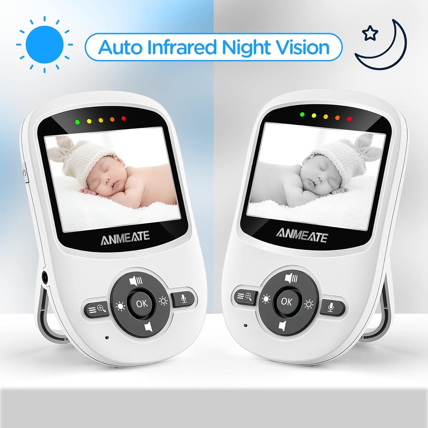 Video Baby Monitor with Digital Camera, Digital 2.4Ghz Wireless Video Monitor with Temperature Monitor, 960Ft Transmission Range, 2-Way Talk, Night Vision, High Capacity Battery（1 Camera）