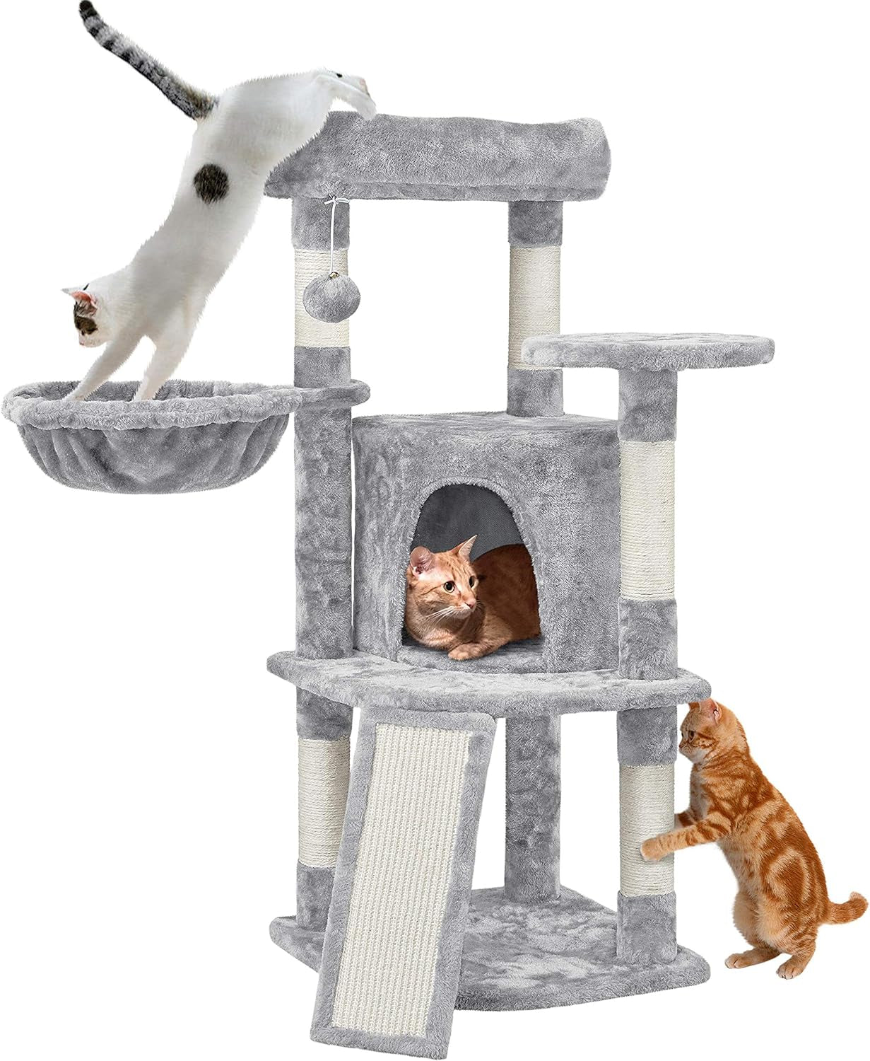 Cat Tree, 42In Cat Tower for Indoor Cats, Cat House with Large Perch &amp; Scratching Posts &amp; Cozy Condo &amp; Scratching Ramp, Cat Activity Center Cat Furniture, Pink