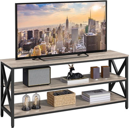 TV Stand for TV up to 65 Inch, Media Entertainment Center with Power Outlets &amp; 3 Tier Storage Shelves, 55 Inches TV Console Table for Living Room, Bedroom, Gray