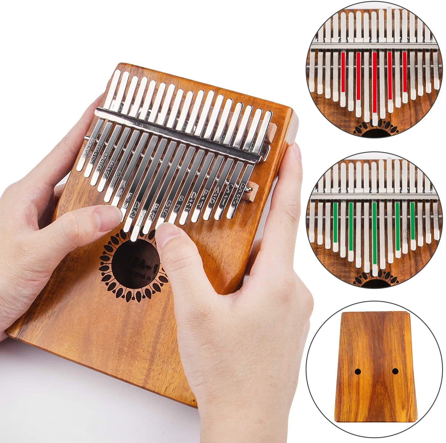 Kalimba Thumb Piano 17 Keys, Portable Mbira Finger Piano Gifts for Kids and Adults Beginners Wood