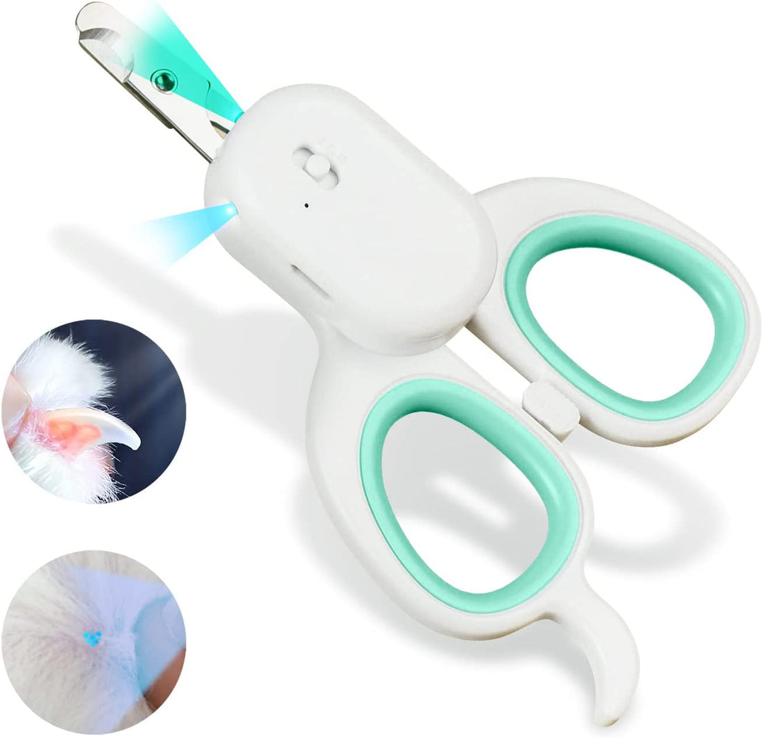 Pet Nail Clipper with LED &amp; -U-V Light, Cat Claw Trimmer with Ultra Bright LED Light for Nail Bloodline to Avoid over Cutting, Sharp Angled Blade Grooming Tool for Dog Cat Rabbit Small Animals