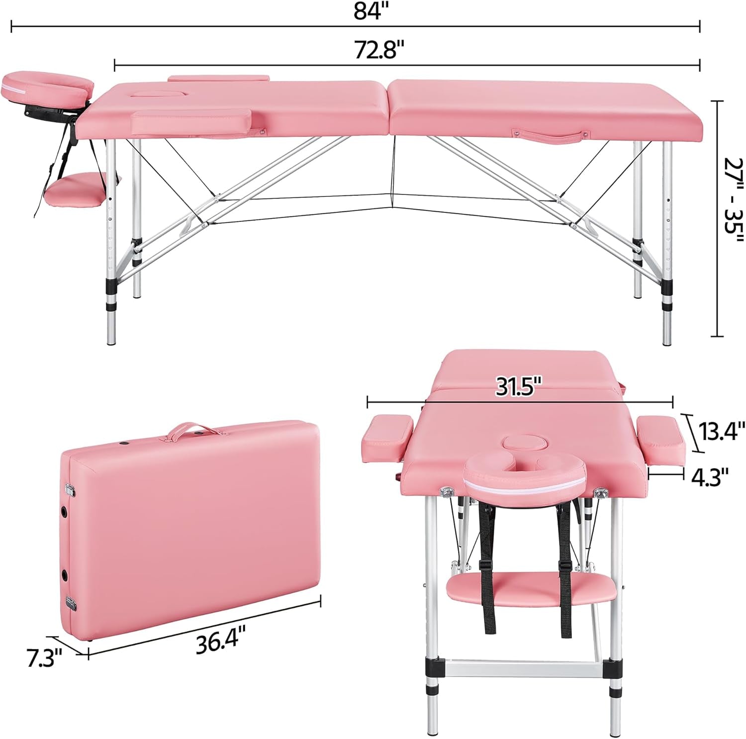 Massage Tables Portable Spa Bed Aluminum Facial Tattoo Bed Lash Bed for Eyelash Extensions Pink