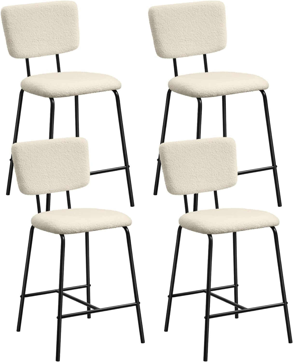 Bar Stools Set of 4 Boucle Fabric Bar Stool - Modern White Counter Height Bar Stools, Upholstered Counter Chairs for Kitchen Island/Kitchen Counter