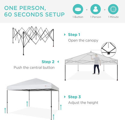 10X10Ft 1-Person Setup Pop up Canopy Tent Instant Portable Shelter W/ 1-Button Push, Case, 4 Weight Bags - White