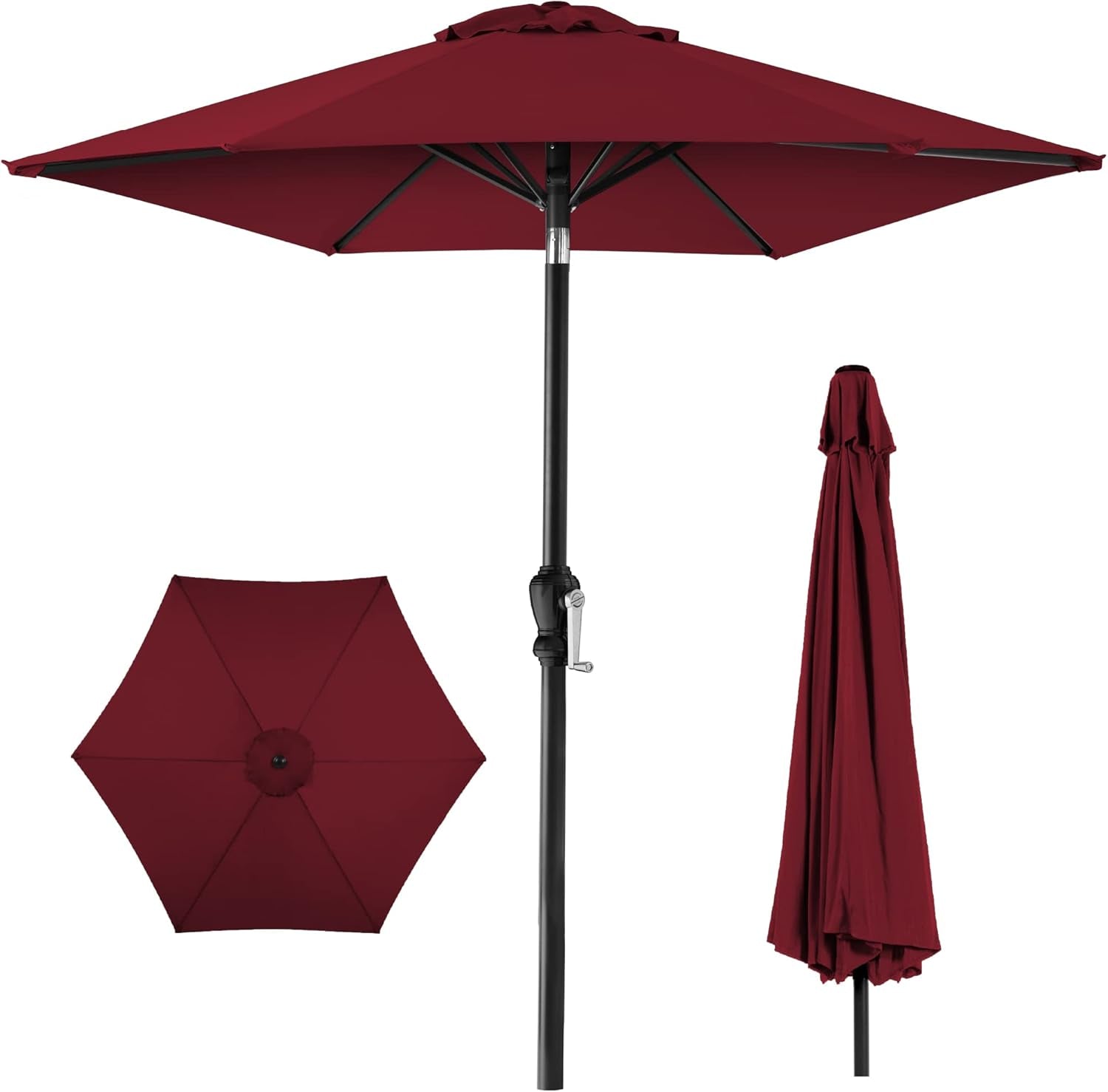 10Ft Outdoor Steel Polyester Market Patio Umbrella W/Crank, Easy Push Button, Tilt, Table Compatible - Tan