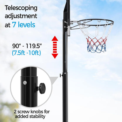 Basketball Hoop Outdoor Basketball Goal 9.5-12Ft Height Adjustable Portable Basketball Hoop Basketball Court for Adult 44 Inch Basketball Backboard