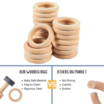 Baby Teething Toys, Silicone Chewable Toys with Organic Wooden Ring for Infants 3+ Months, Silicone Teething Toys for Soothing Sore Gums, Sucking Needs (6 Directions, Khaki)