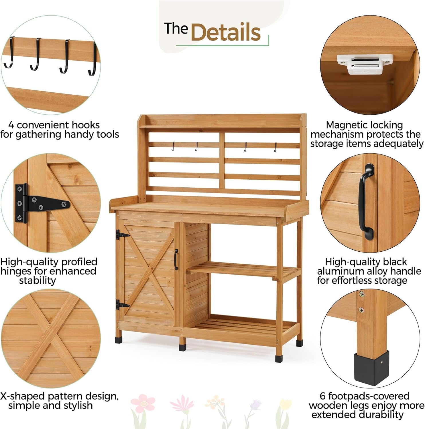 Outdoor Potting Bench, Large Horticulture Work Table Workstation with Storage Cabinet Shelf &amp; Planting Working Console for Patio/Lawn/Garden - Wood