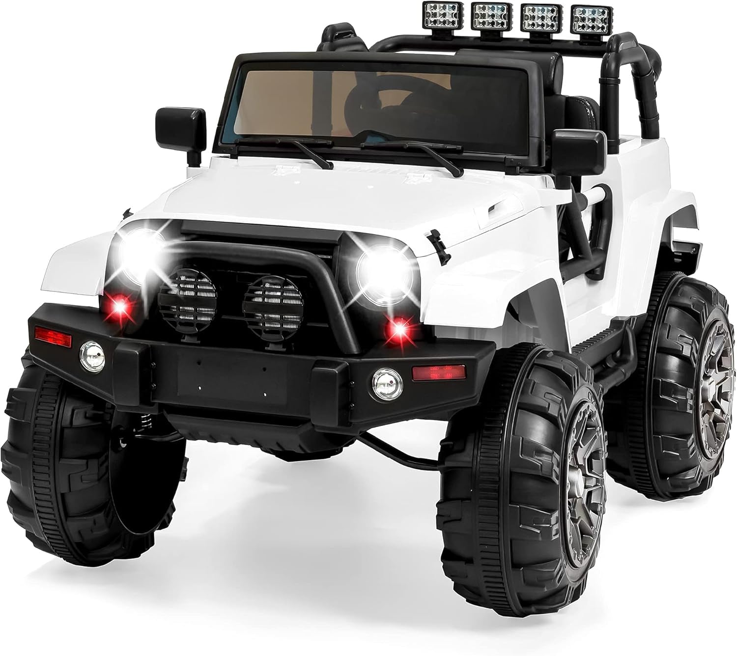 Kids 12V Ride on Truck, Battery Powered Toy Car W/Spring Suspension, Remote Control, 3 Speeds, LED Lights, Bluetooth - Black