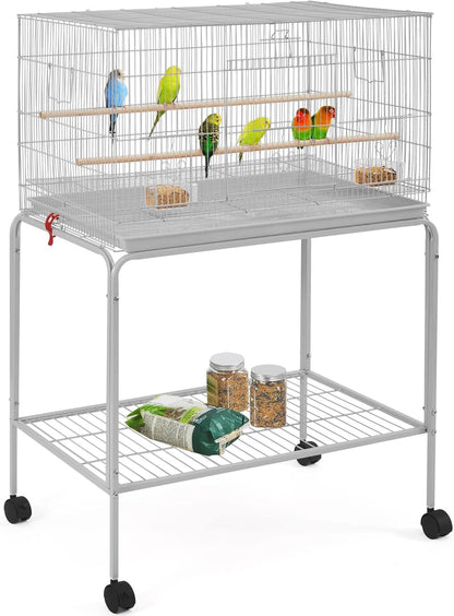 47-Inch Rolling Breeding Flight Bird Cages for Parakeets Budgies Finches Cockatiels Conures Lovebirds Canaries Parrots W/Detachable Stand, Black