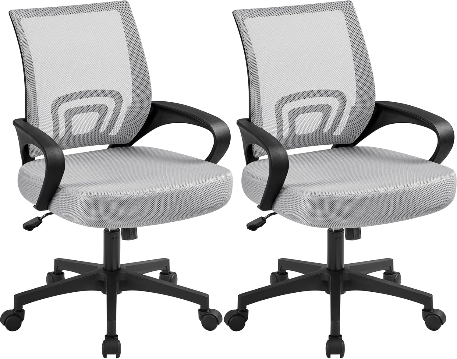 Office Chair Mid Back Swivel Lumbar Support Desk Chair, Height Adjustable Computer Ergonomic Mesh Chair with Armrest Black, 2-Pack