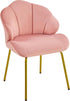 Velvet Accent Chair, Cute Vanity Chair with Shell-Shaped Backrest, Modern Armchair Side Chair with Golden Legs for Living Room/Bedroom/Home Office/Makeup, Pink