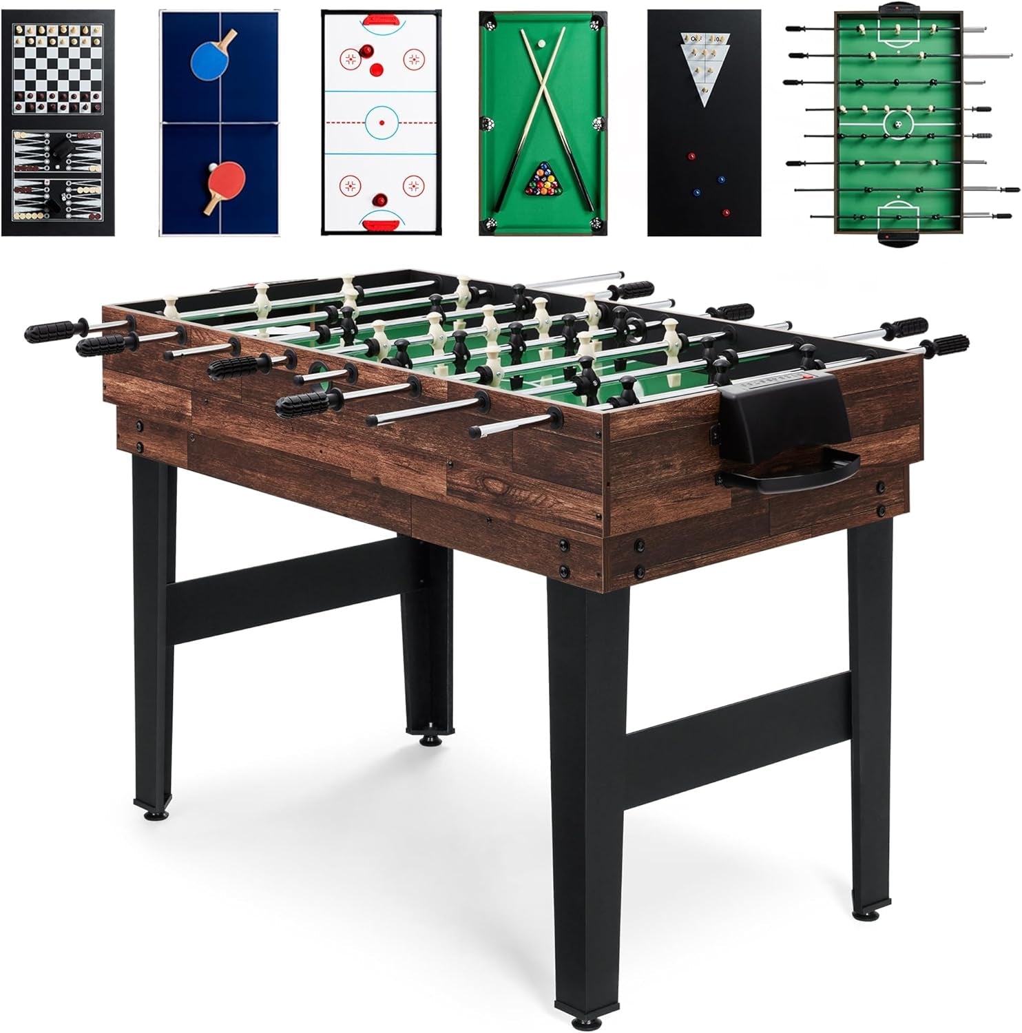 2X4Ft 10-In-1 Combo Game Table Set for Home, Game Room, Friends &amp; Family W/Hockey, Foosball, Pool, Shuffleboard, Ping Pong, Chess, Checkers, Bowling, and Backgammon