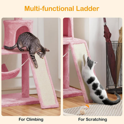 63.5″ H Cat Tree, Multi Level Cat Tree Condo with Basket Hammock Scratching Post, Cat Furniture for Indoor Cats