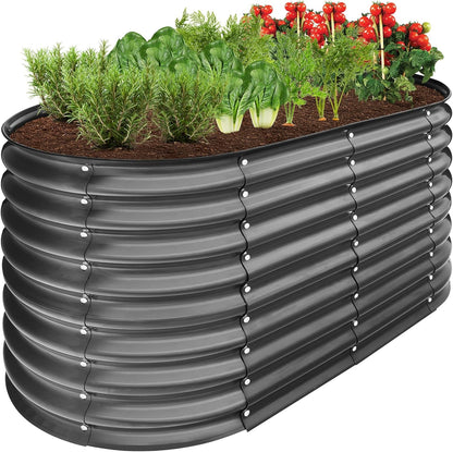 8X2X2Ft Metal Raised Garden Bed, Oval Outdoor Deep Root Planter Box for Vegetables, Herbs W/ 4 Support Bars, 215 Gal Capacity - Charcoal