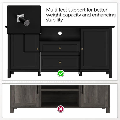 TV Stand with Storage for Tvs up to 65 Inch, Black TV Console Table for Living Room, Media Entertainment Center TV Storage Cabinet with 2 Central Drawers &amp; Open Shelf, 58 In