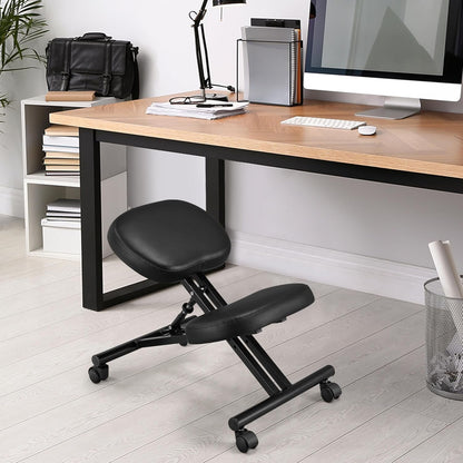 Kneeling Chair Ergonomic Posture Chair for Office Home Standing Work Desk Stool Adjustable Office Chair with Thick Cushion Pad &amp; Flexible Seating Rolling Casters