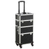 Rolling Makeup Train Case 3 in 1 Cosmetic Makeup Case Large Aluminum Trolley Makeup Travel Case Professional Rolling Cosmetic Beauty Storage, with 360° Swivel Wheels, Black