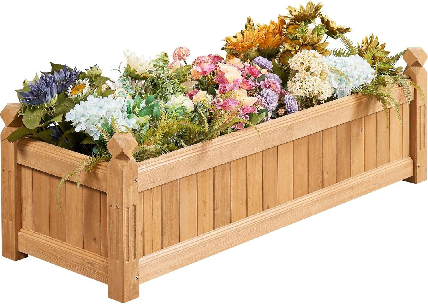 43.5″ L×16″ W×14″ H Wooden Raised Garden Bed, Horticulture Wood Rectangular Garden Planter Outdoor, Raised Planter Box for Yard/Greenhouse/Vegetable/Flower/Herbs, Light Brown