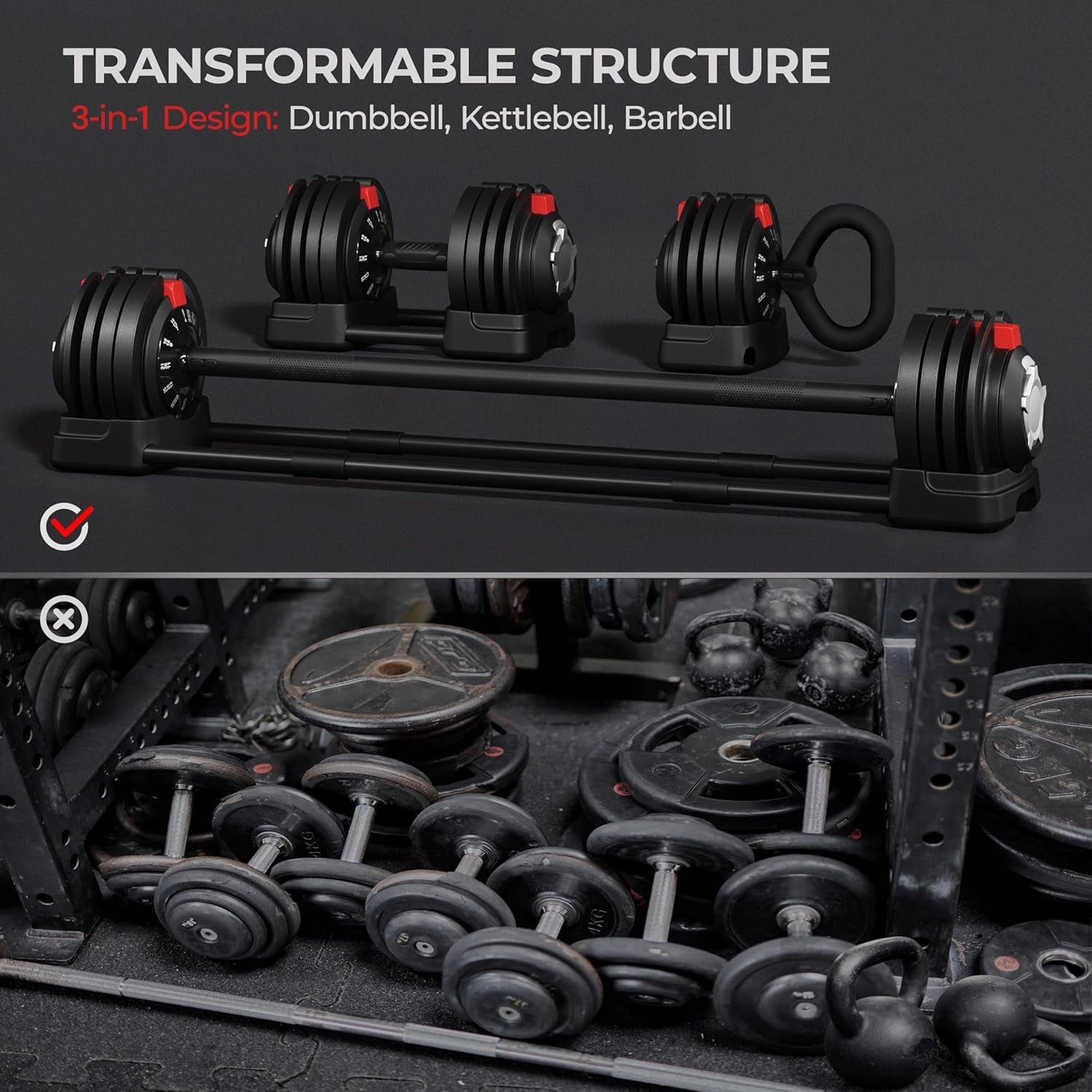 Adjustable Dumbbell Set Free Weight Dumbbells 40Lbs/52.5Lbs/90Lbs Fast Adjust Dumbbells Dumbbell Weight Set, with Tray for Men/Women Strength Training Equipment