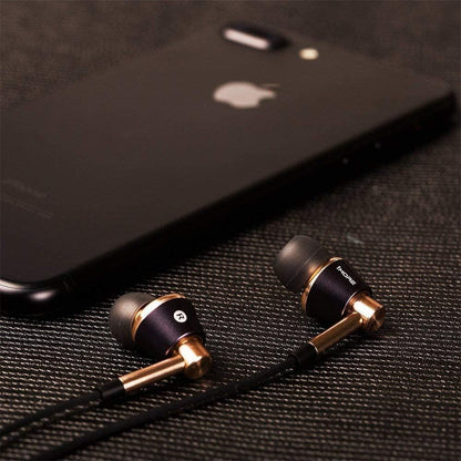 Triple Driver In-Ear Earphones Hi-Res Headphones with High Resolution, Bass Driven Sound, MEMS Mic, In-Line Remote, High Fidelity for Smartphones/Pc/Tablet - Gold