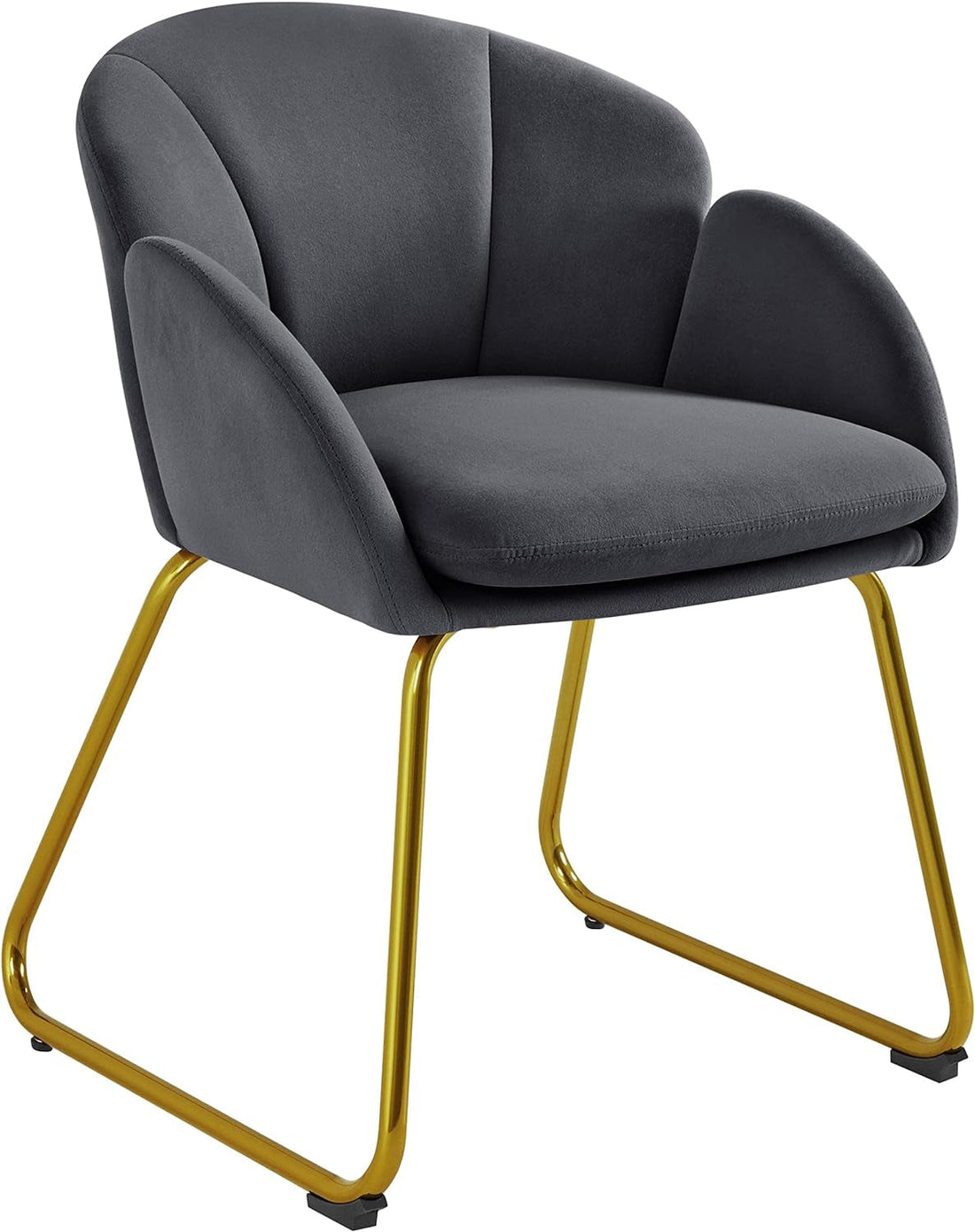 Flower Shape Velvet Armchair, Modern Side Chair Vanity Chair with Golden Metal Legs for Living Room/Dressing Room/Bedroom/Home Office/Kitchen, Dark Gray