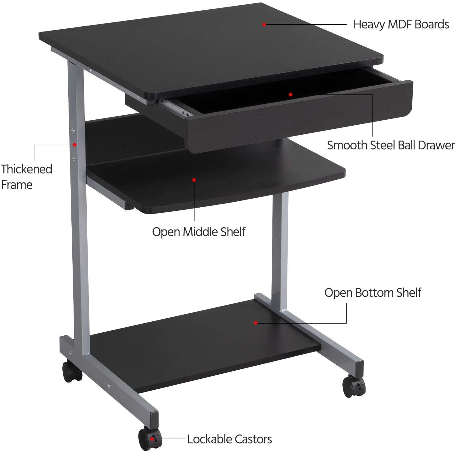 Mobile Lectern Podium Rolling Standing up Desk for Reading - Laptop Stand W/Tilted Top Board &amp; Edge Stopper