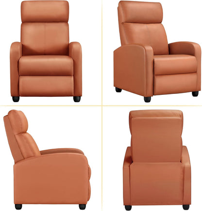 Recliner Chair PU Leather Recliner Sofa Home Theater Seating with Lumbar Support Overstuffed High-Density Sponge Push Tan Recliners