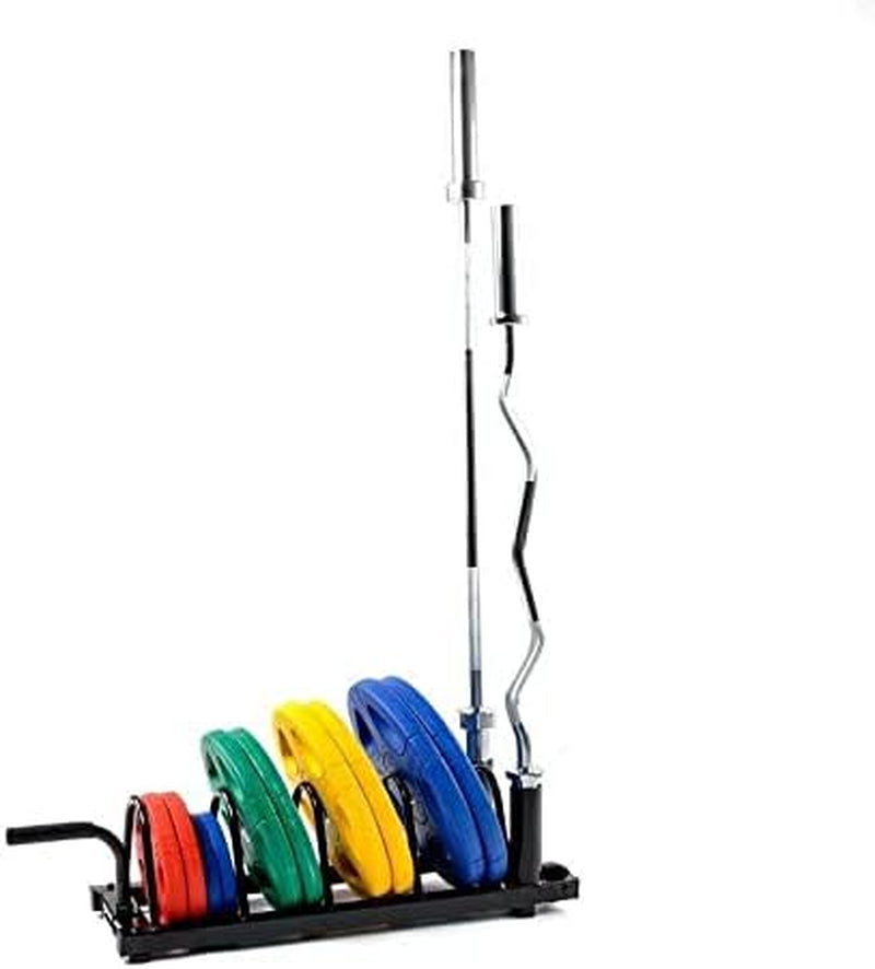 Horizontal Barbell Bumper Plate Rack Holder Olympic Bar Storage Rack with Handle and Wheels,Black