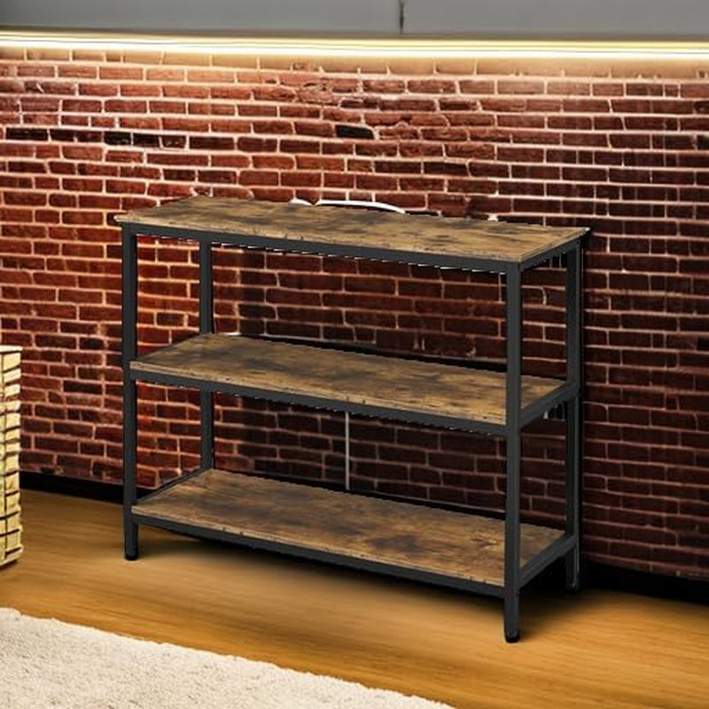 Industrial Console Table, 3 Tier Entryway Table with Storage Shelves, Narrow Sofa Table for Living Room, Foyer, Hallway, Entrance, Metal Frame, Rustic Brown