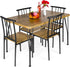 5-Piece Metal and Wood Indoor Modern Rectangular Dining Table Furniture Set for Kitchen, Dining Room, Dinette, Breakfast Nook W/ 4 Chairs - Brown