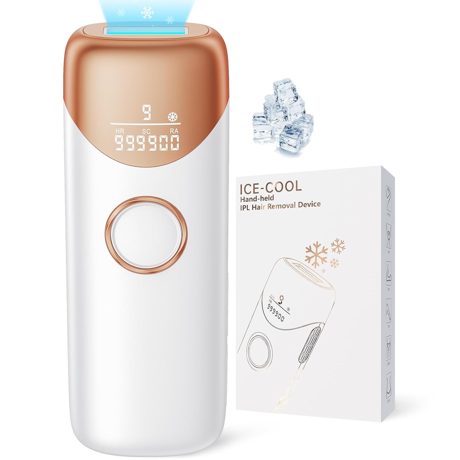 Laser Hair Removal with 5℃ Ice Cooling, Painless IPL Laser Hair Removal Device 3 in 1  at Home Hair Remover Machine for Women Men Electrolysis Permanent Epilator on Face Body Depilation (Gold)