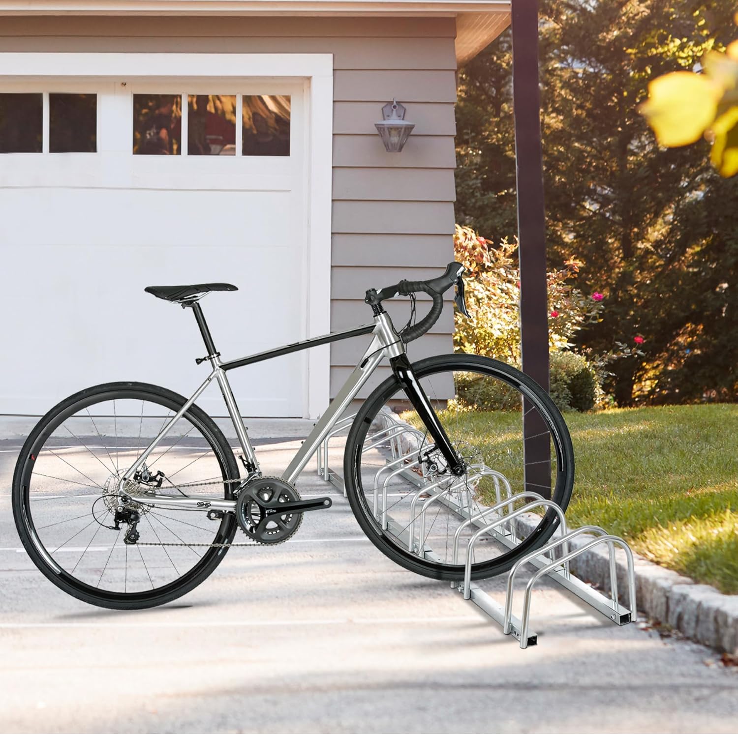 1-6 Bike Rack Bicycle Floor Parking Stand for Mountain Bike Road Bike Indoor Outdoor Garage