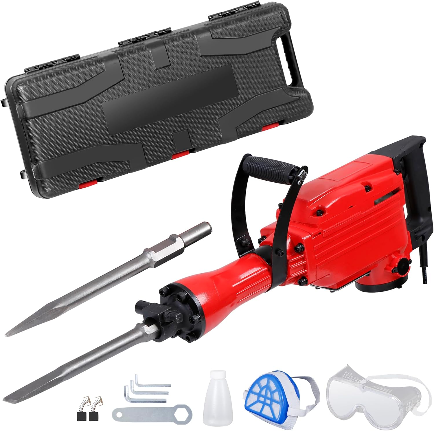 2200W Heavy Duty Electric Demolition Jack Hammer Concrete Breaker Drills w/Case, Gloves 2 Chisel 2 Punch Bit Set