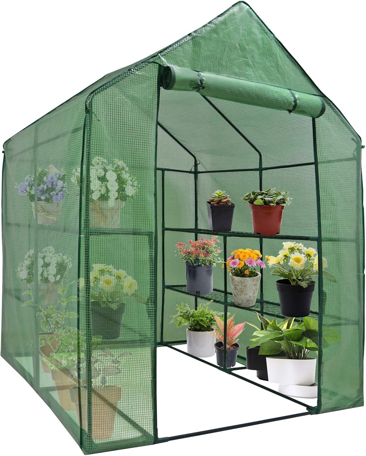 Portable Mini Walk-in Greenhouse with PE Cover and Roll-up Door