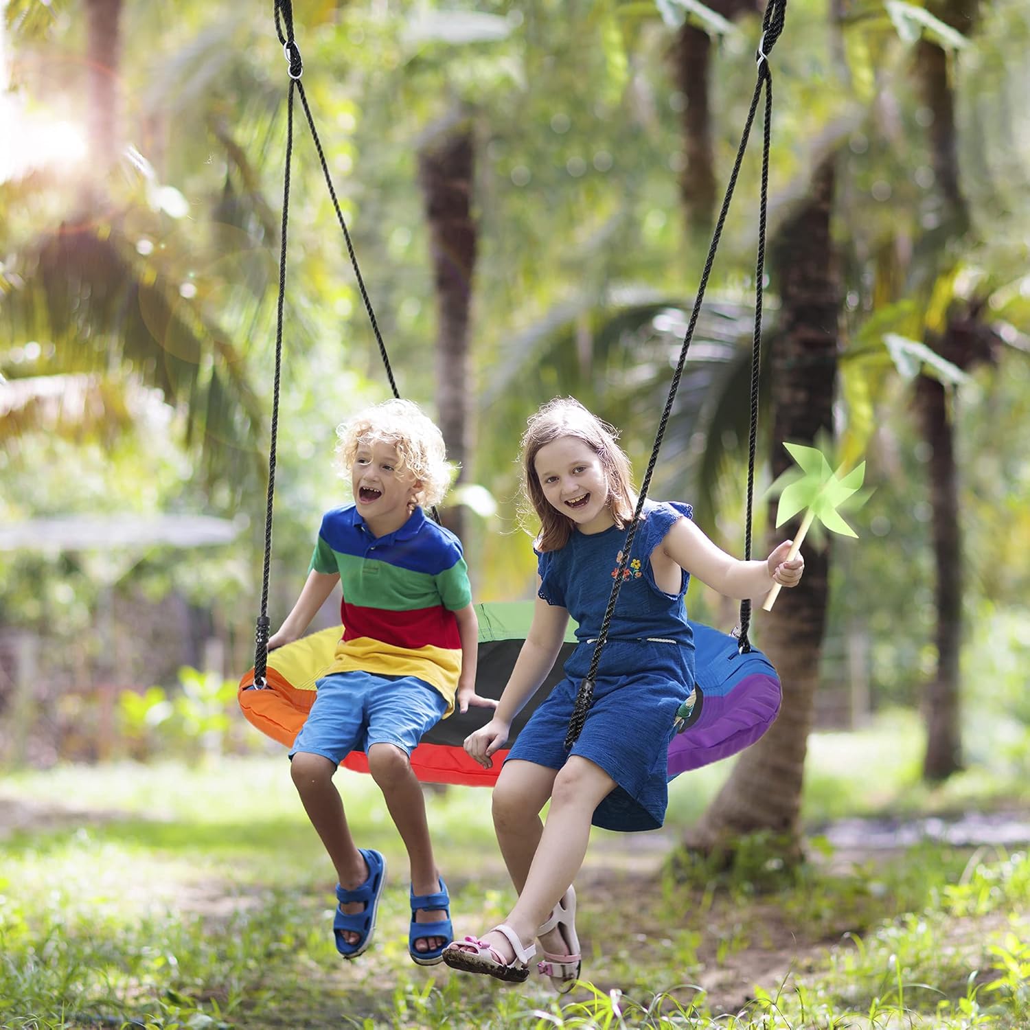 40 Inch Playground Saucer Swing Set Round Web Swing Tree Swing Platform for Kids