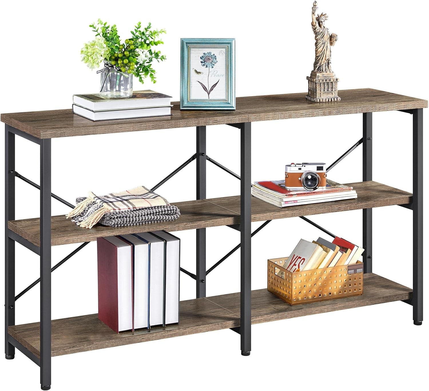 Console Table with Storage Shelves, 3-Tier Industrial Entryway Table, 55 Inch Long behind Couch Sofa Table for Entryway/Living Room/Hallway/Bedroom, Gray