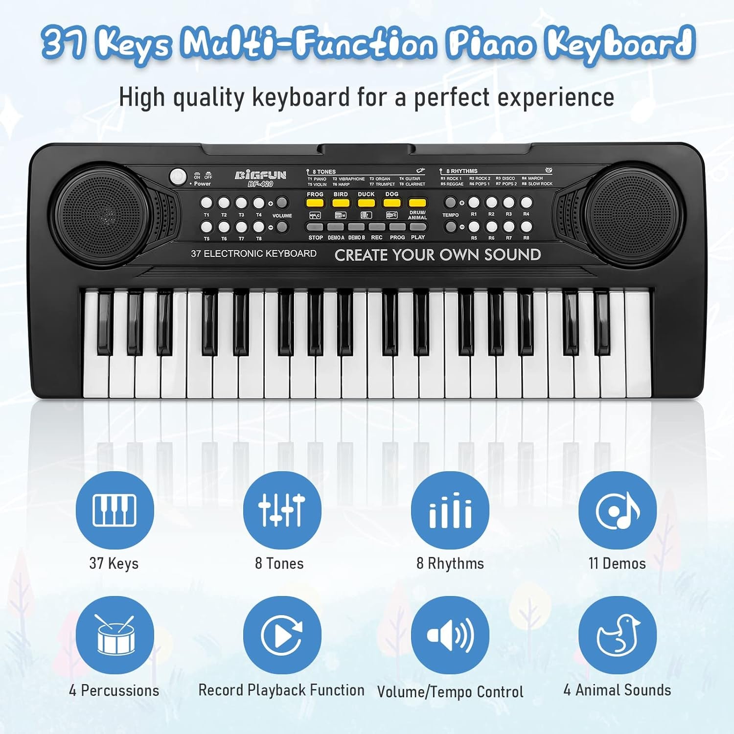 Kids Piano Keyboard, 37 Keys Electronic Piano for Kids Portable Multi-Function Musical Instruments Birthday Educational Gift Toys for 3 4 5 6 7 8 Year Old Boys Girls Children Beginner (Black)