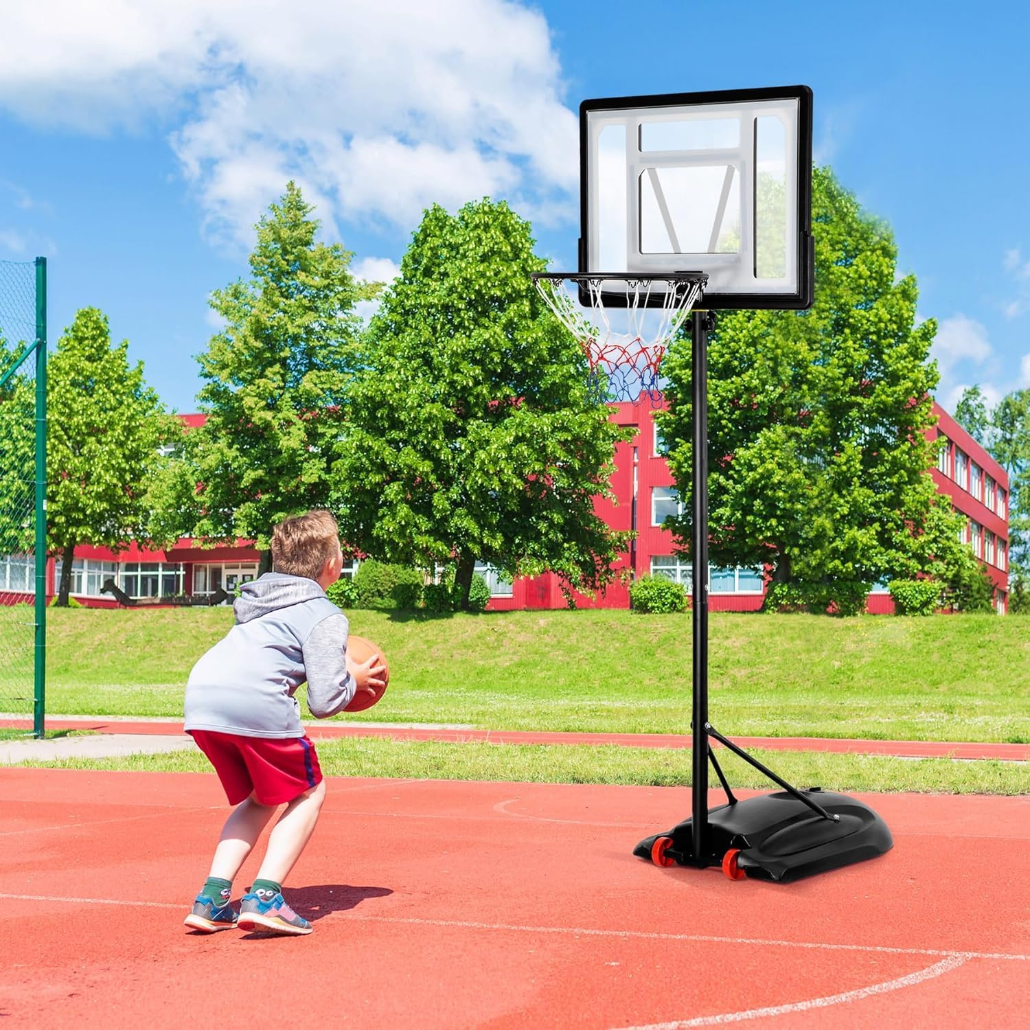 7.2ft - 9.2ft Portable &amp; Adjustable Basketball Goal with Backboard and Stand