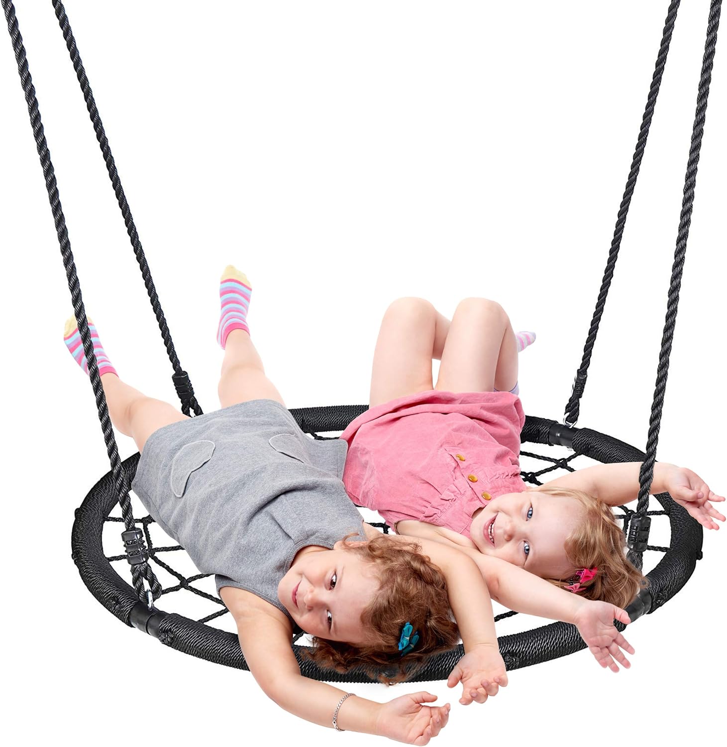 40 Inch Spider Web Swing Tree Swing for Kids Round Swing Platform for Outdoor  with Tree Straps and Adjustable Hanging Ropes