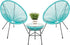 3-Piece Outdoor Acapulco All-Weather Patio Conversation Bistro Set W/Plastic Rope, Glass Top Table and 2 Chairs - Light Blue