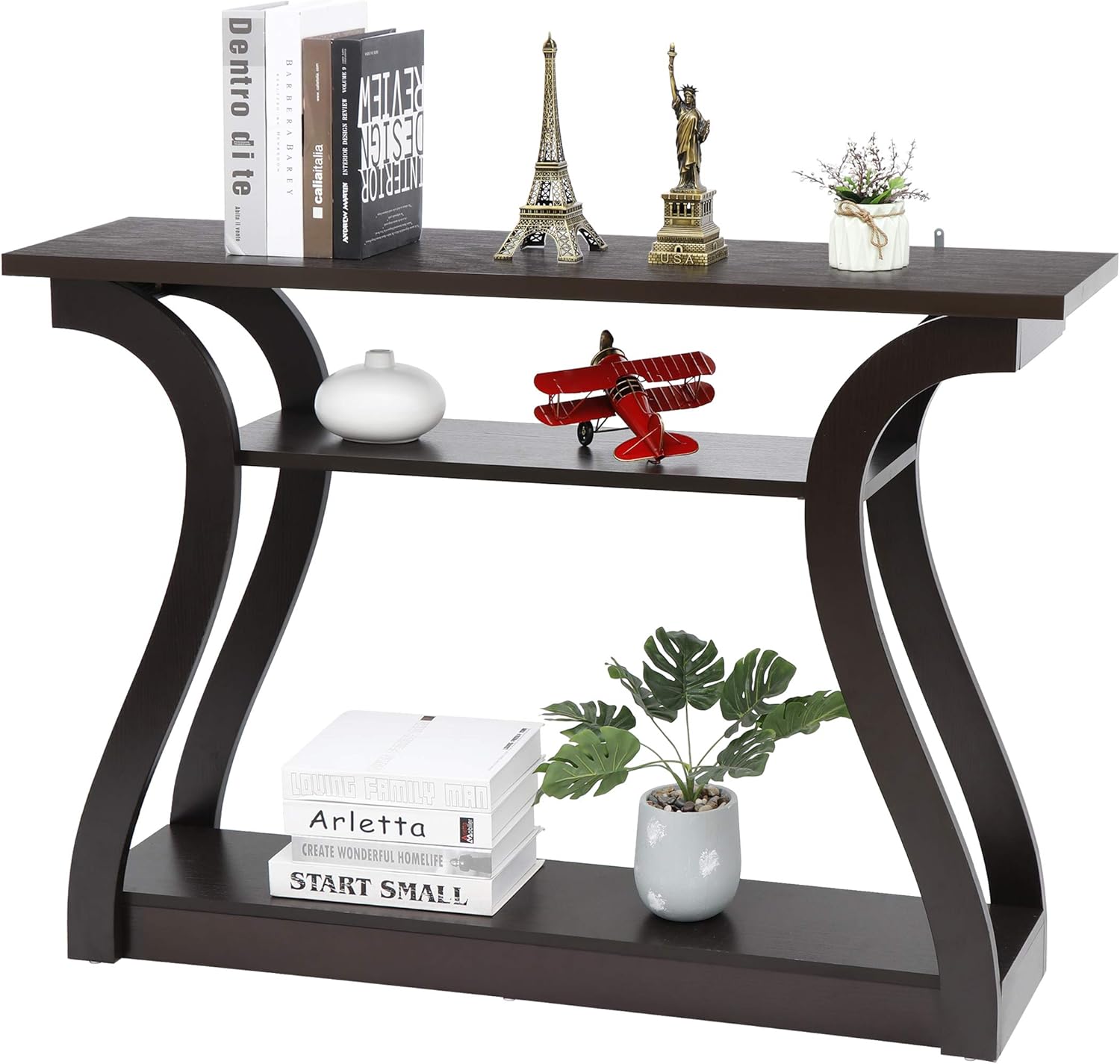 Narrow Console Table with 3-Tier Storage Shelves for Entryway, Living Room, or Hallway