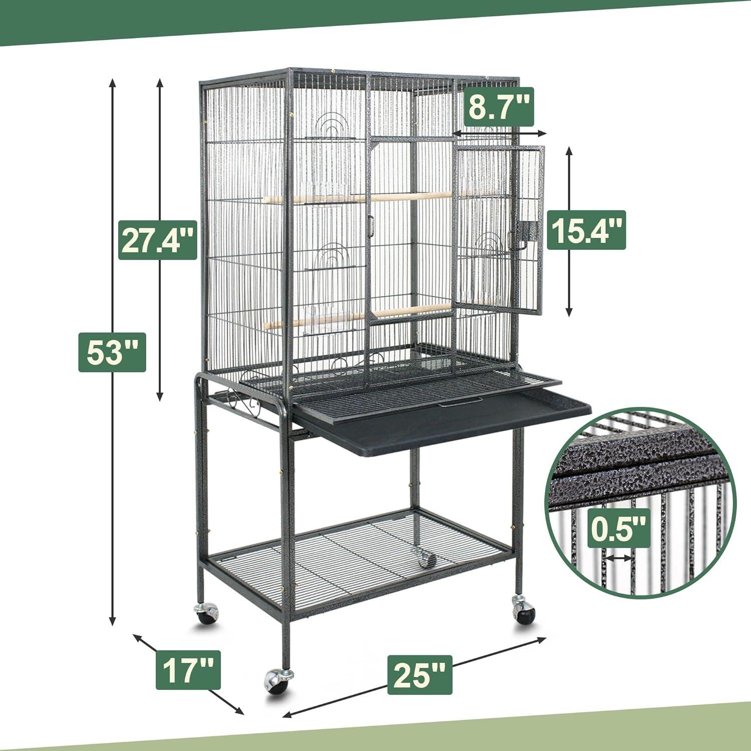 53-Inch Wrought Iron Standing Large with Rolling Stand Bird Flight Cage