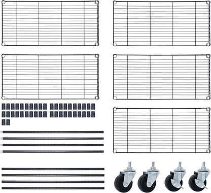 5-Shelf Heavy Duty Metal Organizer Wire Rack Shelving Storage Unit with Casters