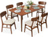 7-Piece Wooden Dining Set, Mid-Century Modern Table & Upholstered Chair Set W/ 6 Chairs, Rubberwood Legs - Walnut/Cream