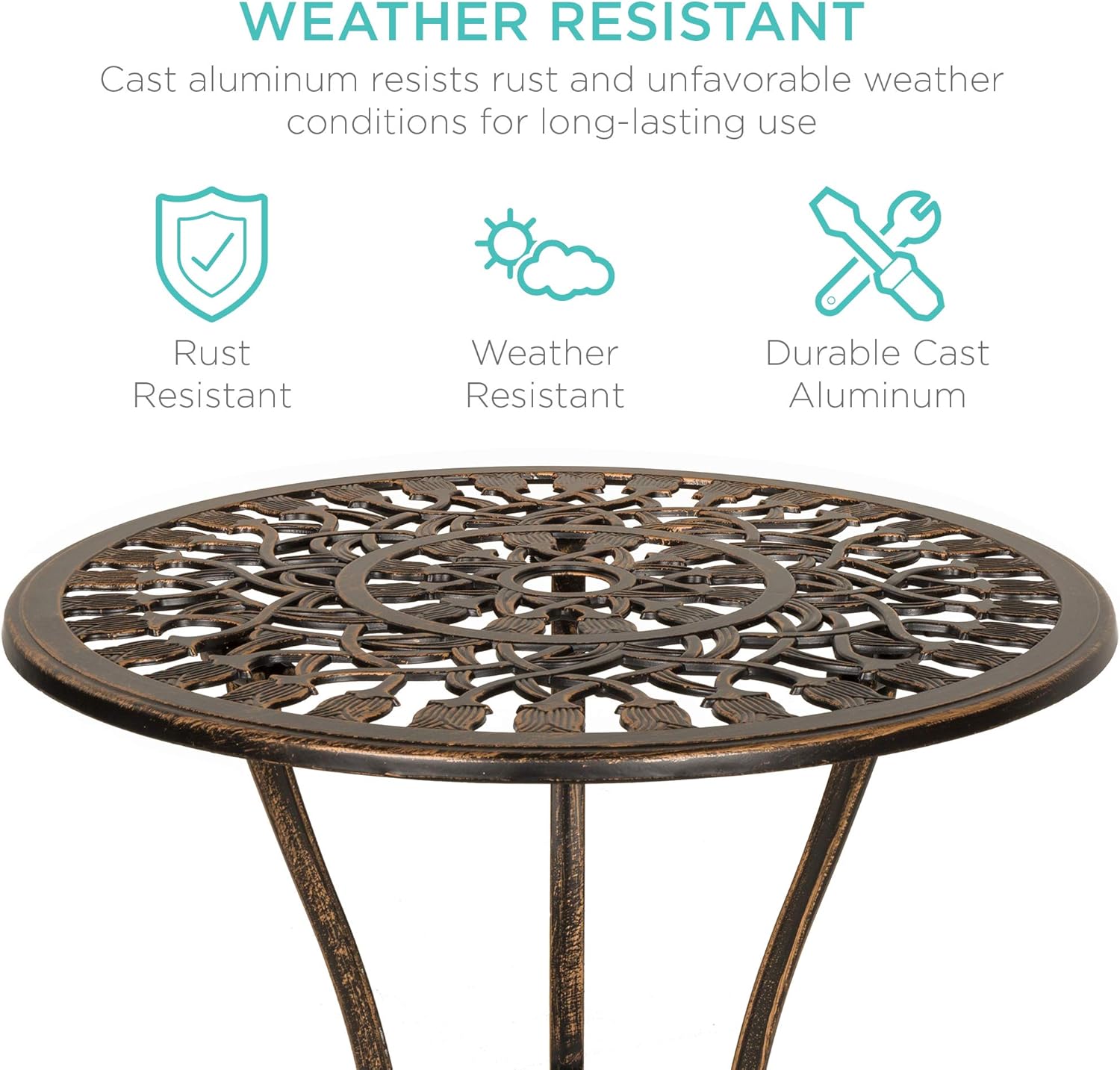 3-Piece Outdoor Rust-Resistant Cast Aluminum Patio Bistro Set W/Tulip Design