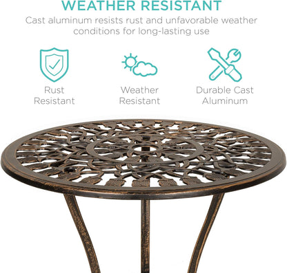 3-Piece Outdoor Rust-Resistant Cast Aluminum Patio Bistro Set W/Tulip Design