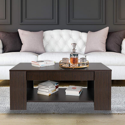 Lift Top Coffee Table with Hidden Compartment and Storage Shelves