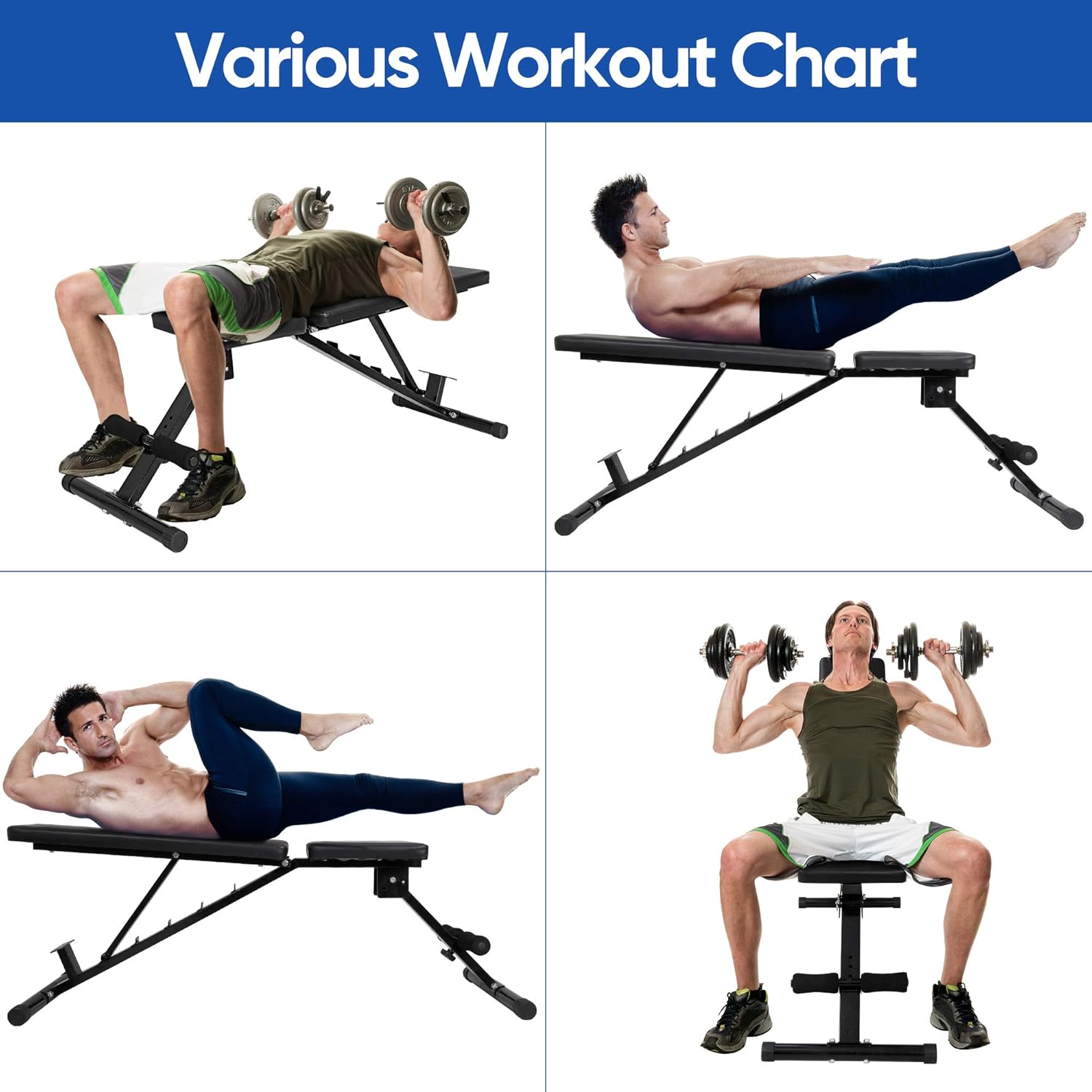 6 Backrest Positions Adjustable Exercise Bench Max Weight 700 LB